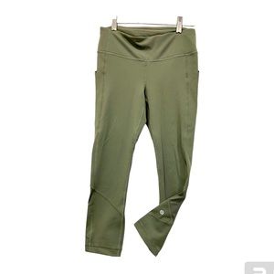 Lululemon olive green crop leggings zip back pocket size 4 style# LW6AVOSZ50119